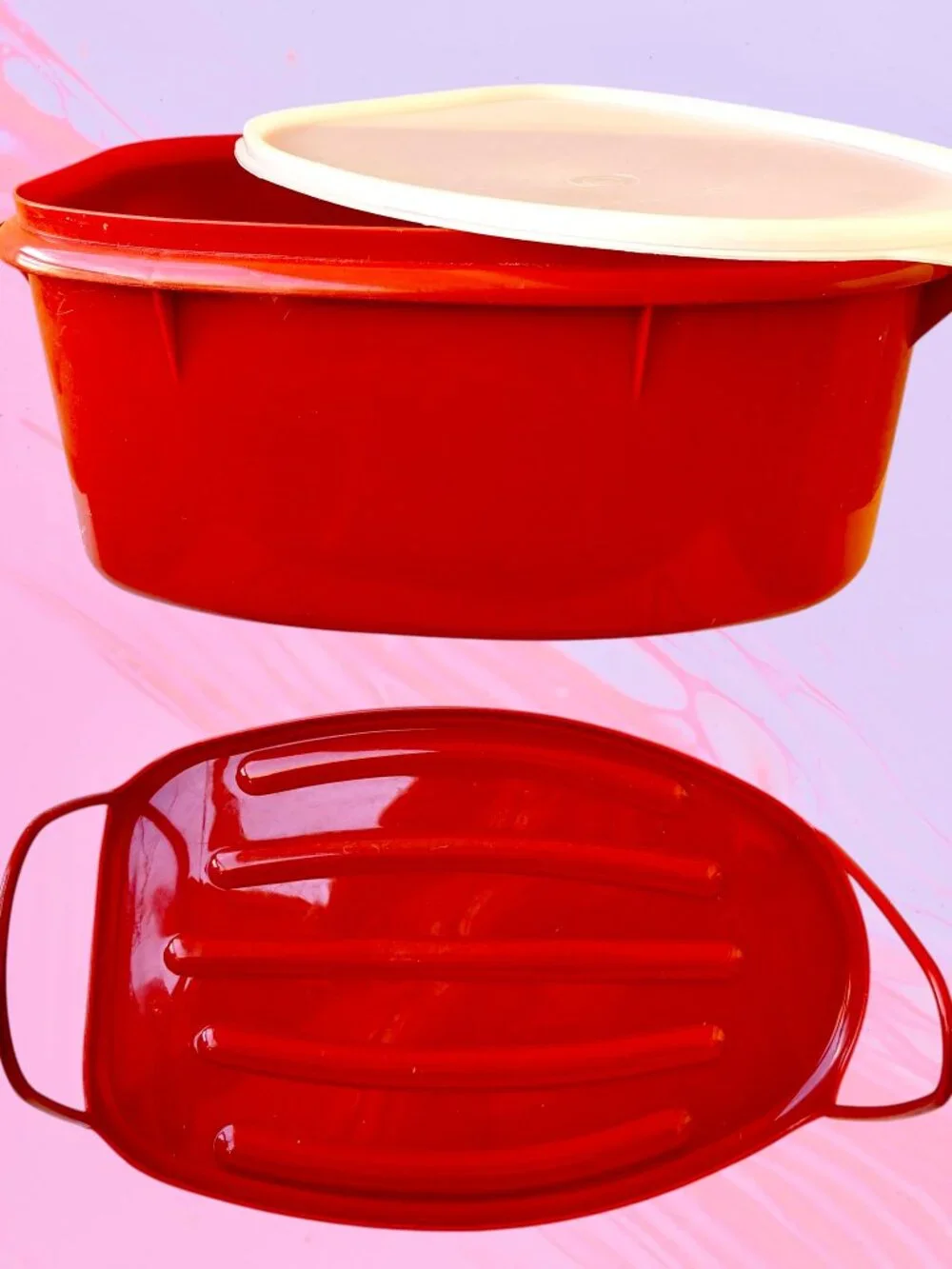 TUPPERWARE 487-5 Storage Container Roast Turkey Ham Keeper Paprika Red 3 pieces